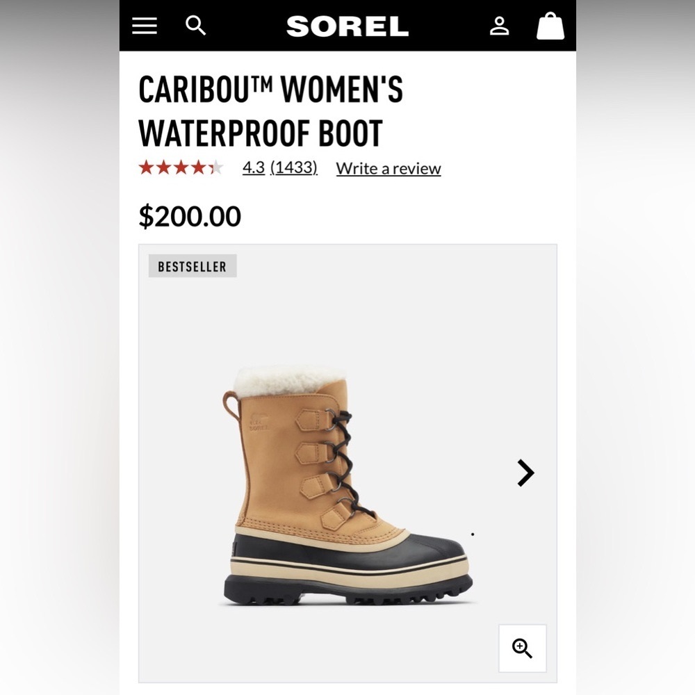 Sorel Caribou Women’s Waterproof Boot Buff Size: 8.5